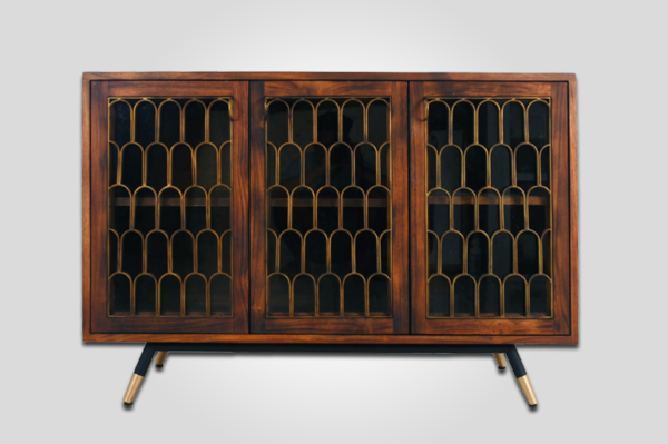 Buffet trois portes style art deco bois brule teck massif